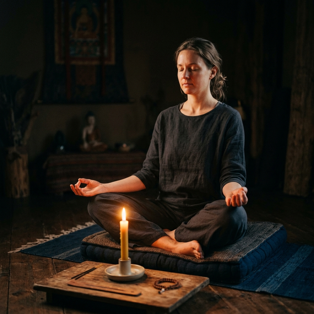 Person Meditating with Candle